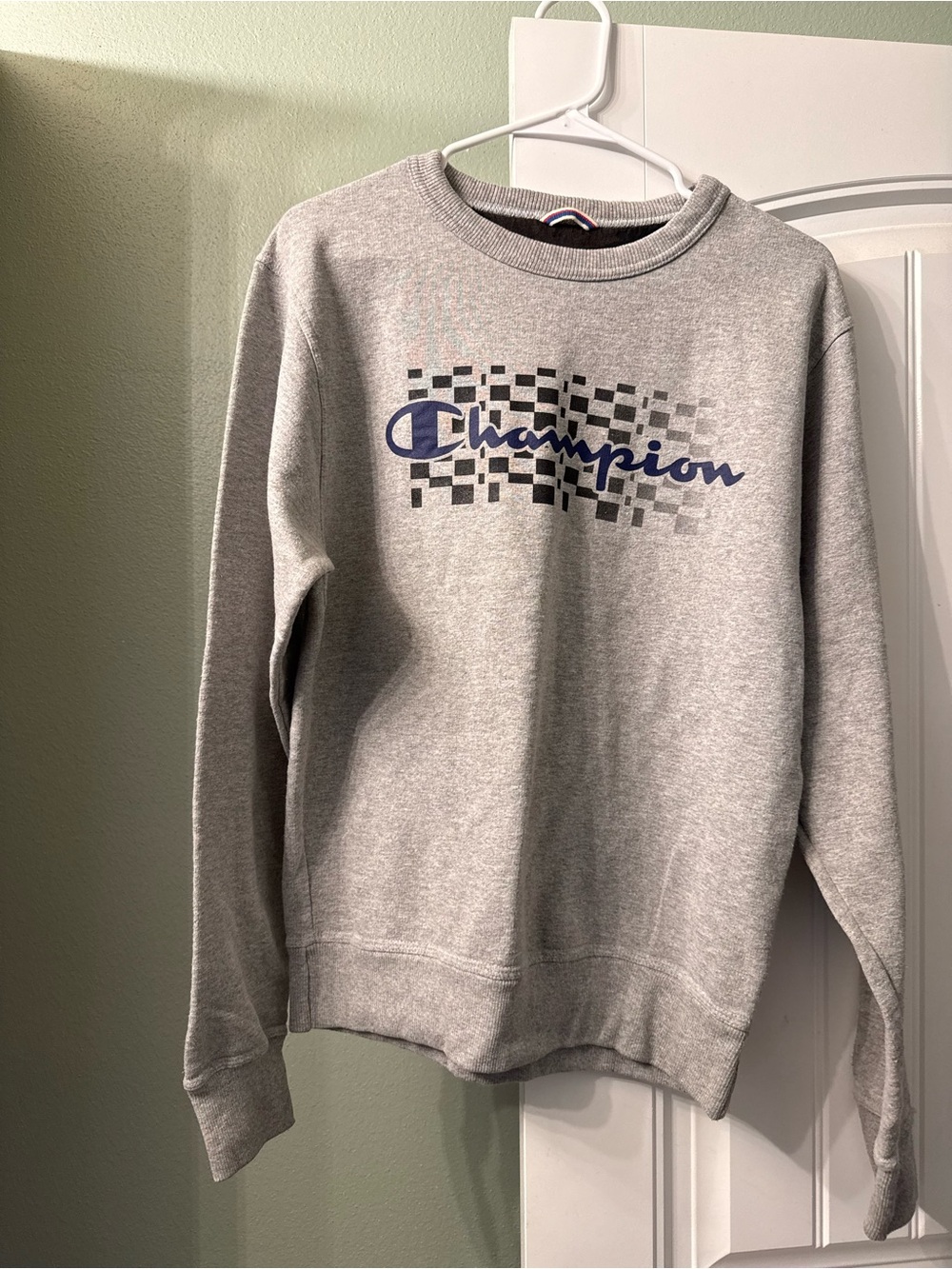 Champion Gray Crewneck Sweatshirt with Navy Logo
